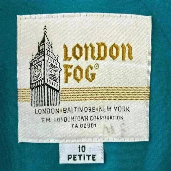 Vintage London Fog Trench Coat Iridescent Teal Green Size 10 Petite - Picture 13 of 16